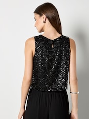 Apricot Black Scallop Beading Crop Shell Top - Image 4 of 4