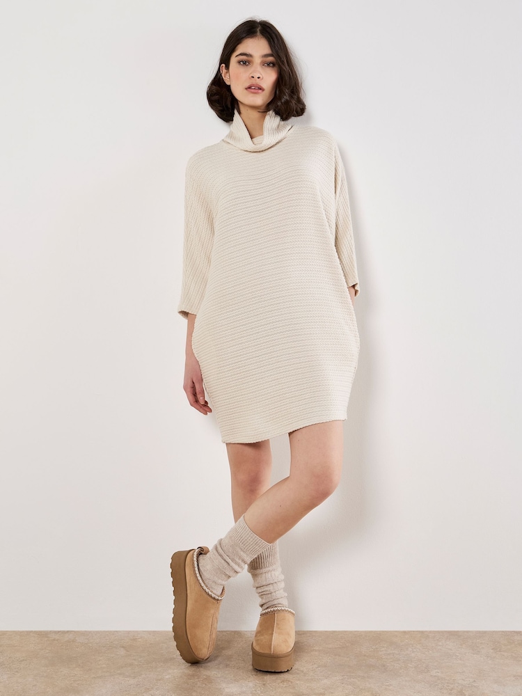 Apricot Natural Cable Soft Touch Mock Neck Dress - Image 1 of 4 Apricot Natural Cable Soft Touch Mock Neck Dress - Image 1 of 4