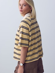 Yellow/Brown Stripe Short Sleeve Collared Rugby Polo Top - Image 4 of 8