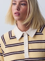 Yellow/Brown Stripe Short Sleeve Collared Rugby Polo Top - Image 5 of 8