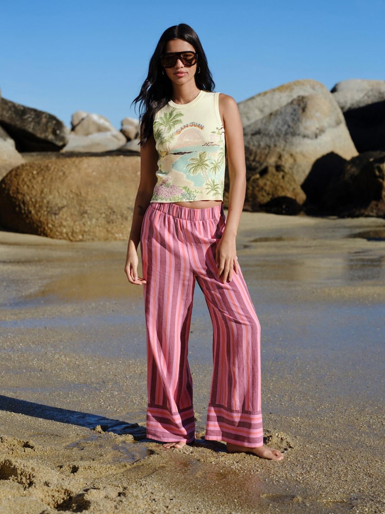 Yellow Multi Scenic Graphic Printed Ribbed Vest Top - Image 2 of 7