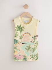 Yellow Multi Scenic Graphic Printed Ribbed Vest Top - Image 5 of 7