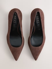 Chocolate Brown Suede Extra Wide Fit Leather Mid Court Shoes - Image 2 of 5