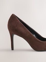 Chocolate Brown Suede Extra Wide Fit Leather Mid Court Shoes - Image 3 of 5