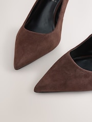 Chocolate Brown Suede Extra Wide Fit Leather Mid Court Shoes - Image 4 of 5