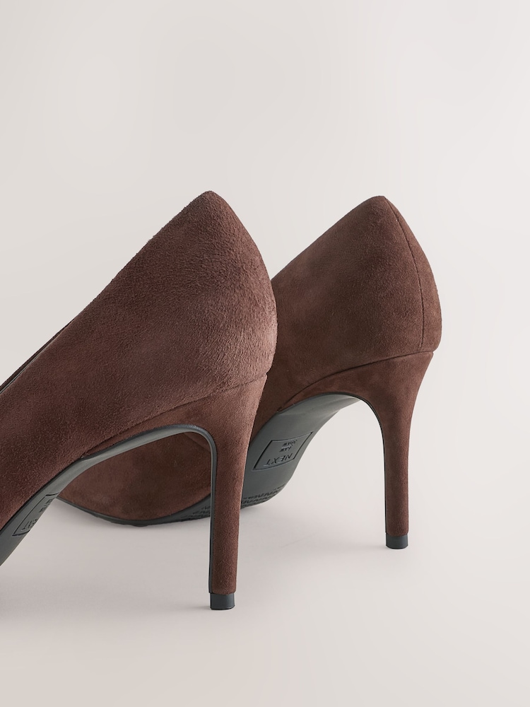 Chocolate Brown Suede Extra Wide Fit Leather Mid Court Shoes - Image 5 of 5