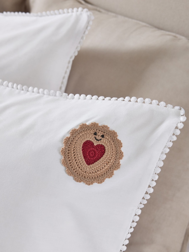 White Crochet Biscuits Cotton Duvet Cover and Pillocase Set - Image 3 of 3