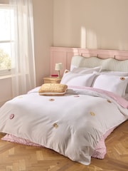 White Crochet Biscuits Cotton Duvet Cover and Pillowcase Set - Image 4 of 9