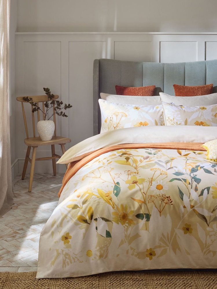 Yellow Autumn Floral Duvet Cover and Pillowcase Set - Image 2 of 6 Yellow Autumn Floral Duvet Cover and Pillowcase Set - Image 2 of 6