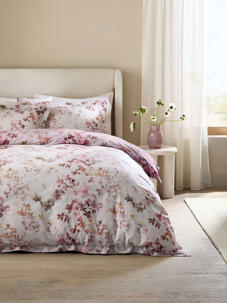 Pink Autumn Leaf Duvet Cover and Pillowcase Set - Image 1 of 7