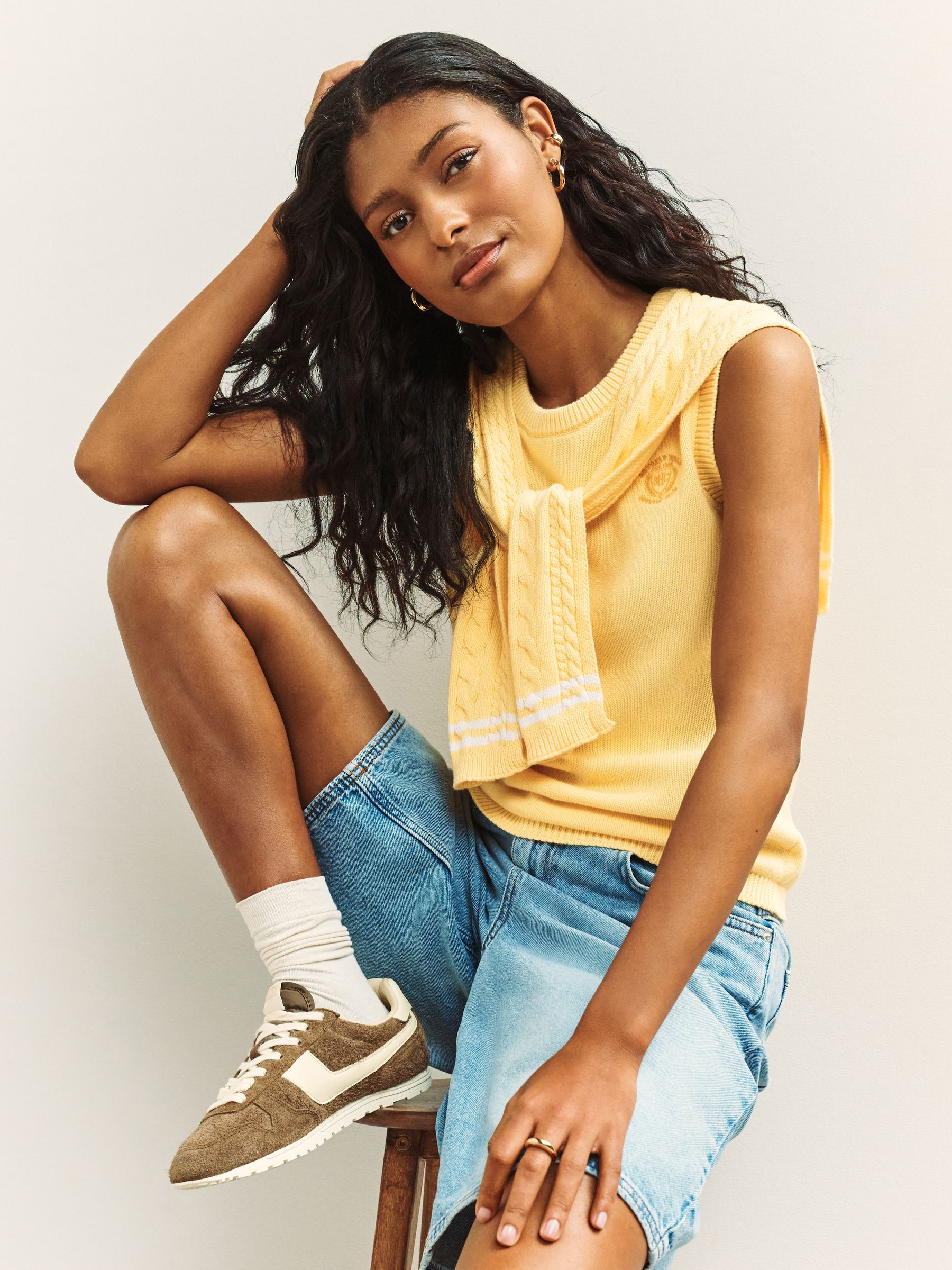 Buy Butter Yellow Cotton Scarf Layer Sleeveless Jumper from Next USA