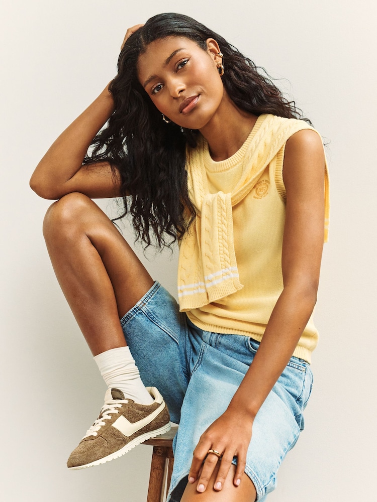 Yellow Tipped Cotton Scarf Layer Sleeveless Jumper - Image 1 of 8 Yellow Tipped Cotton Scarf Layer Sleeveless Jumper - Image 1 of 8