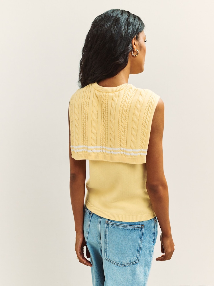 Yellow Tipped Cotton Scarf Layer Sleeveless Jumper - Image 2 of 8 Yellow Tipped Cotton Scarf Layer Sleeveless Jumper - Image 2 of 8