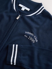 Navy Blue Cotton Rich Soft Touch Embroidered Zip Up Bomber Cardigan - Image 6 of 7