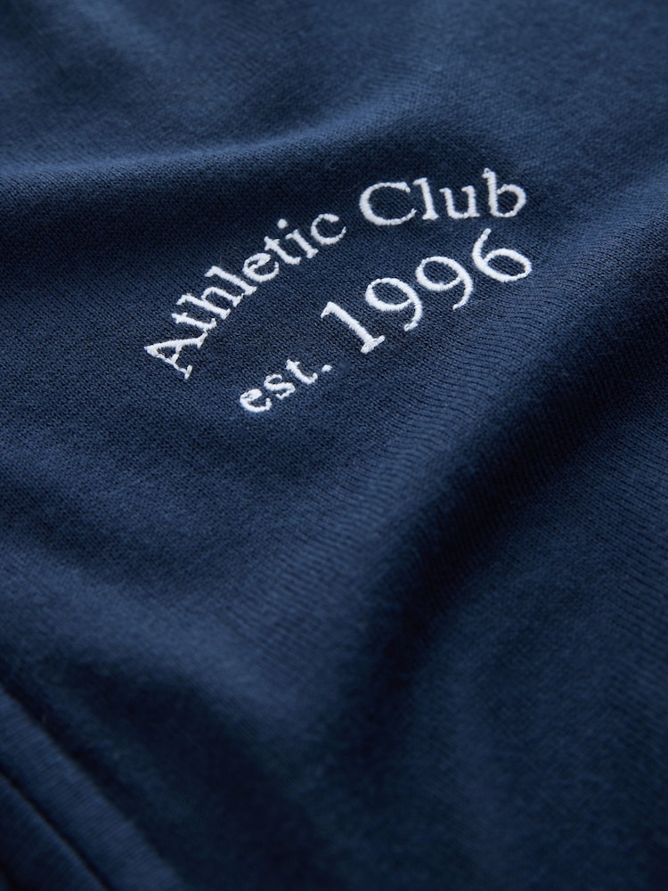 Navy Blue Cotton Rich Soft Touch Embroidered Zip Up Bomber Cardigan - Image 7 of 7