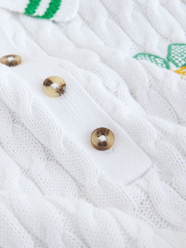 White Tipped Short Sleeve Cable Knit Cotton Mini Dress - Image 3 of 3