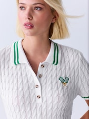 White Tipped Short Sleeve Cable Knit Cotton Mini Dress - Image 4 of 7