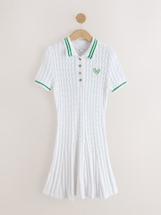 White Tipped Short Sleeve Cable Knit Cotton Mini Dress - Image 5 of 7
