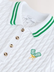 White Tipped Short Sleeve Cable Knit Cotton Mini Dress - Image 6 of 7