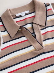 Camel Stripe Smart Knit Sleeveless Polo Top - Image 3 of 3