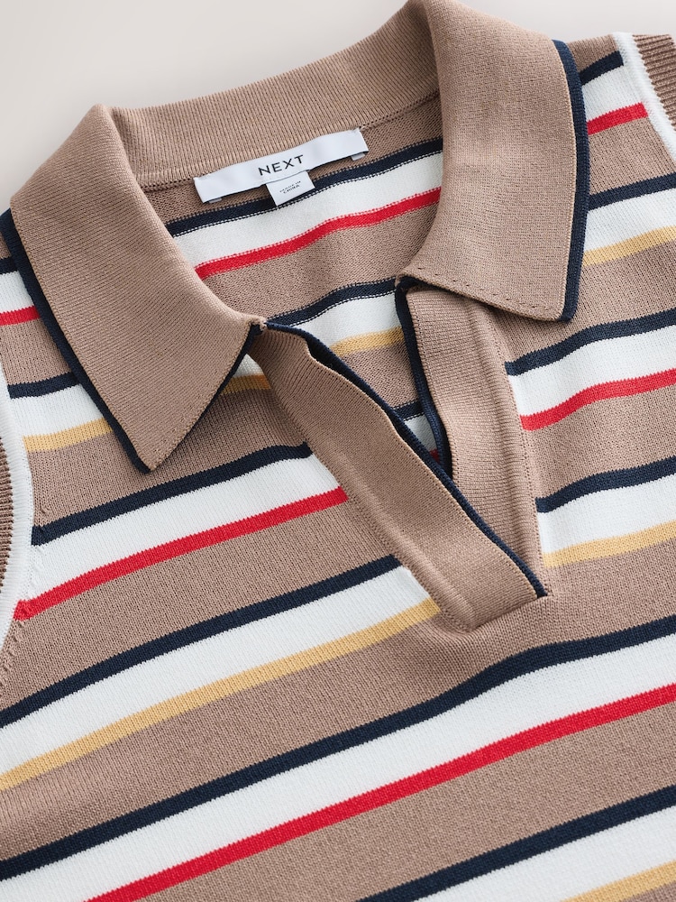 Camel Stripe Smart Knit Sleeveless Polo Top - Image 3 of 3