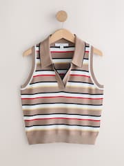 Верблюжа смуга - Smart Knit Sleeveless Polo Top - Image 5 of 7