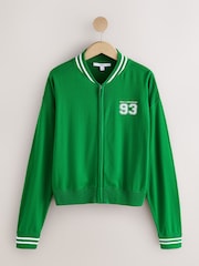 Apple Green Cotton Rich Soft Touch Embroidered Zip Up Bomber Cardigan - Image 1 of 8