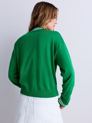 Apple Green Cotton Rich Soft Touch Embroidered Zip Up Bomber Cardigan - Image 4 of 8