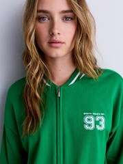 Apple Green Cotton Rich Soft Touch Embroidered Zip Up Bomber Cardigan - Image 5 of 8