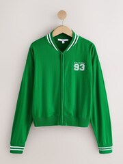 Apple Green Cotton Rich Soft Touch Embroidered Zip Up Bomber Cardigan - Image 6 of 8