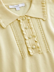 Butter Yellow Soft Touch Cotton Rich Short Sleeve Frill Polo Shirt - Image 2 of 3
