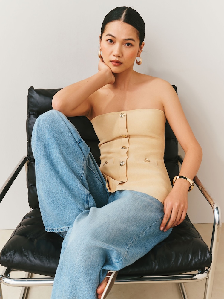 Galben - Smart Knit Peplum Bandeau Top - Imaginea 2 din 7 Galben - Smart Knit Peplum Bandeau Top - Imaginea 2 din 7