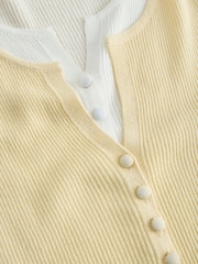 Butter Yellow/Ecru Ribbed Layer Button Up V-Neck Cardigan - Image 6 of 7