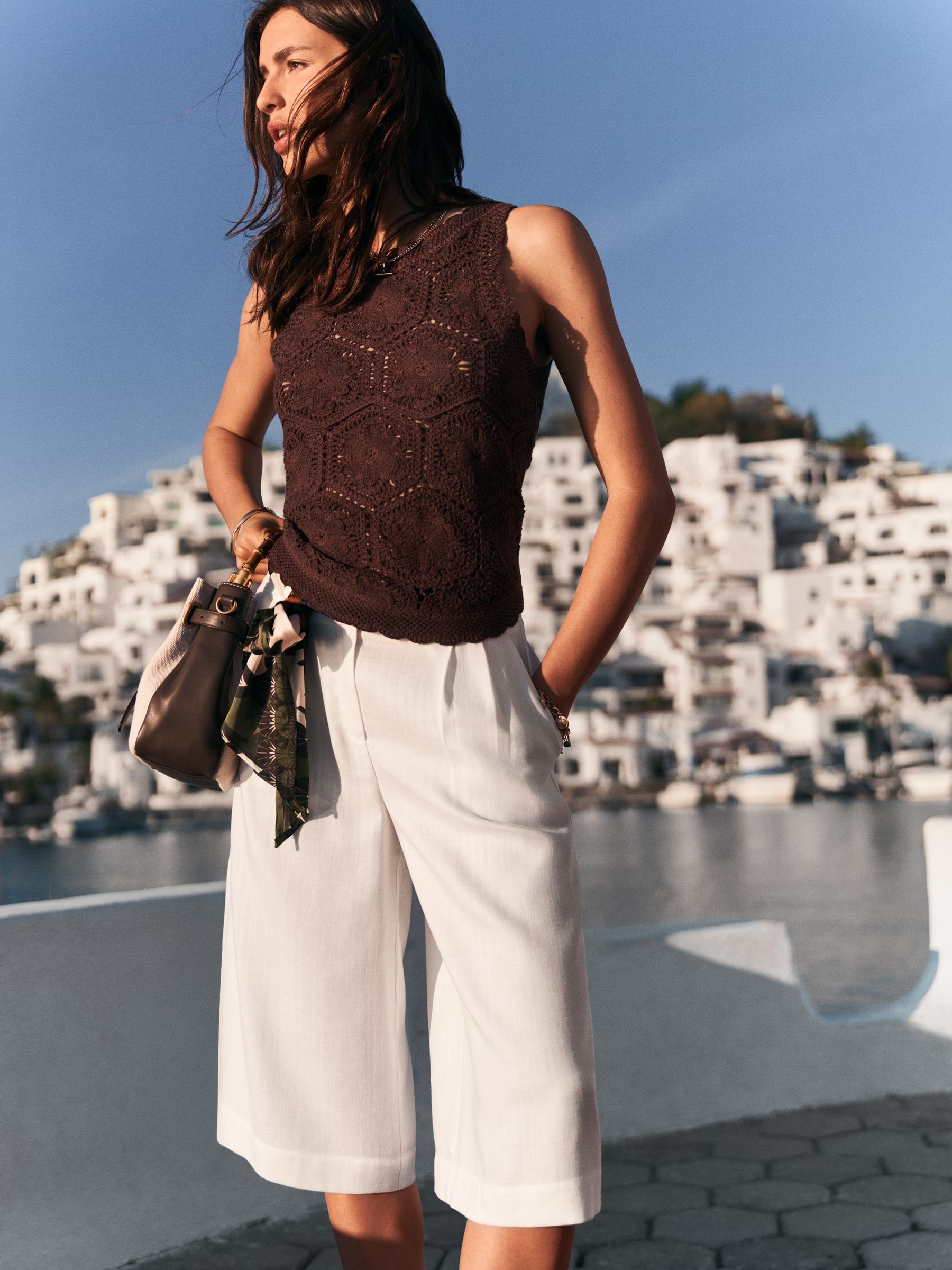 Buy Chocolate Brown Crochet Knit Floral Tank from Next USA