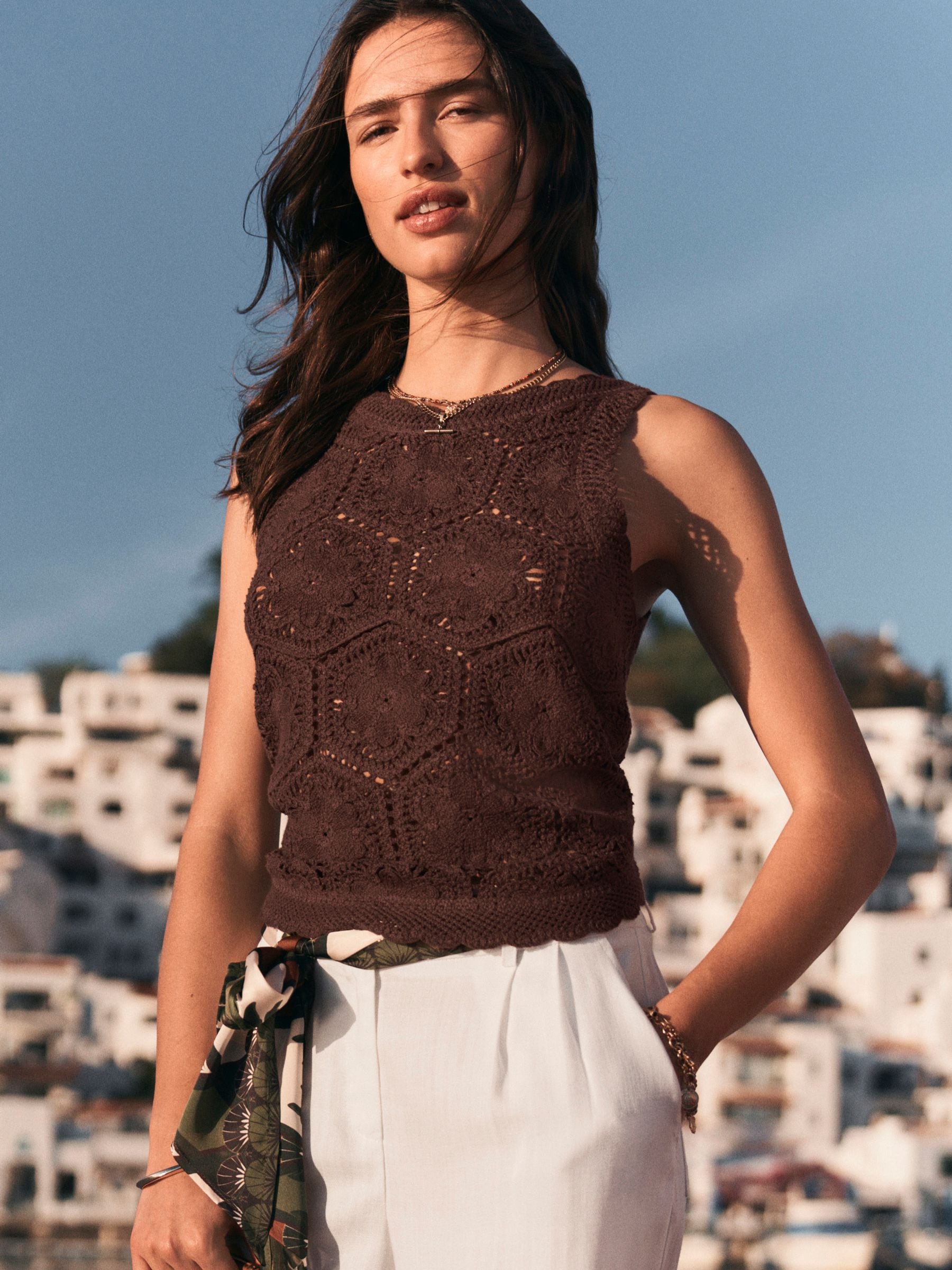 Buy Chocolate Brown Crochet Knit Floral Tank from Next USA