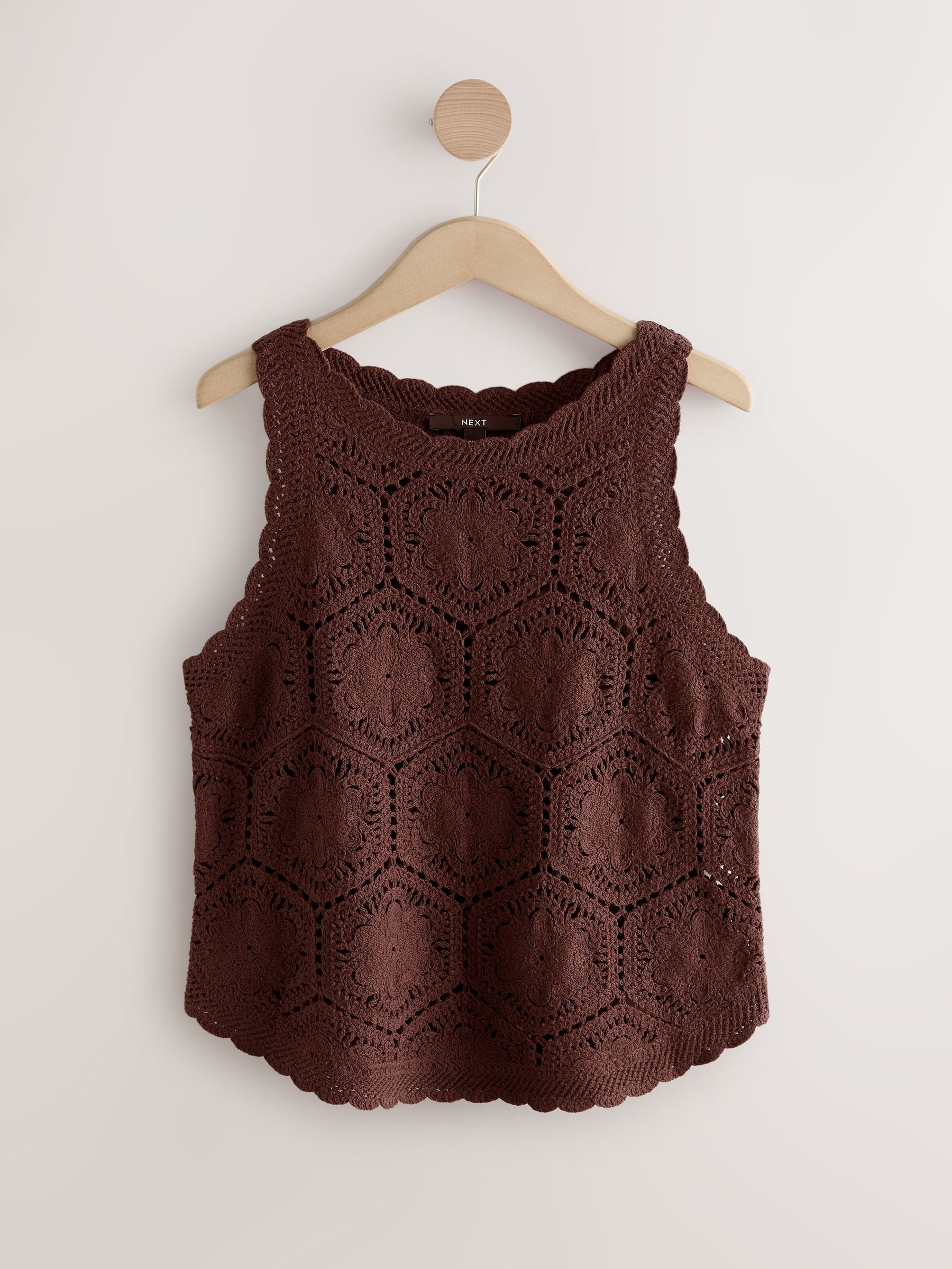 Buy Chocolate Brown Crochet Knit Floral Tank from Next USA