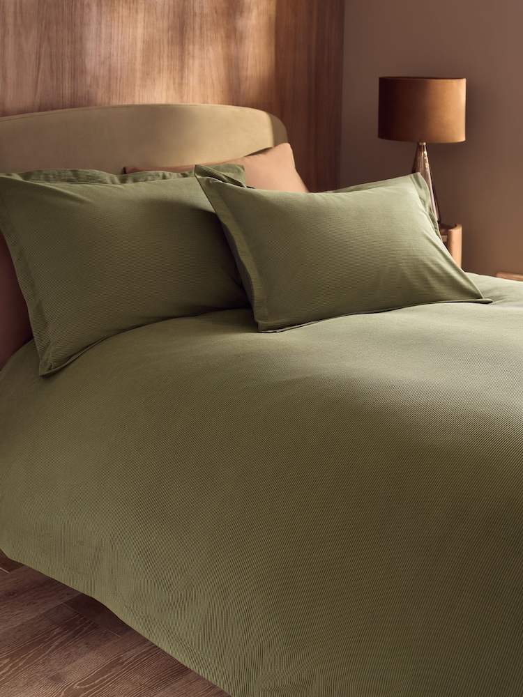 Green Corduroy Duvet Cover and Pillowcase Set - Image 2 of 4