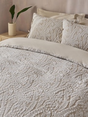 Natural Floral Jacquard Textured Duvet Cover and Pillowcase Set - Image 2 of 4