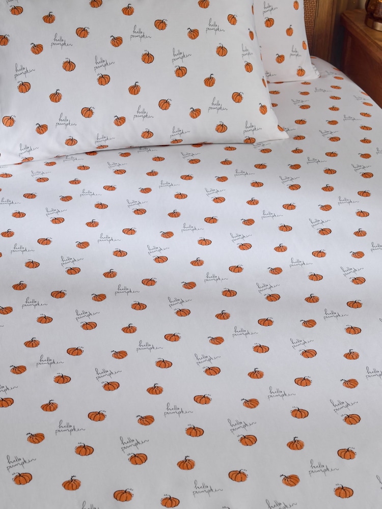 White Pumpkin Fitted Sheet and Pillowcase Set - Image 1 of 2 White Pumpkin Fitted Sheet and Pillowcase Set - Image 1 of 2