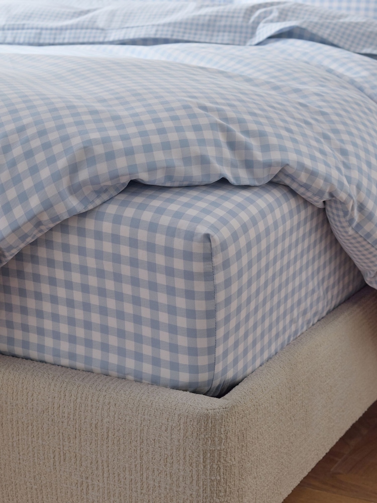 Blue Gingham Fitted Sheet and Pillowcase Set - Image 1 of 2 Blue Gingham Fitted Sheet and Pillowcase Set - Image 1 of 2