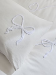 White Bow Heart Tufted Brushed Cotton Bed Set - Image 2 of 4