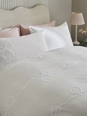 White Bow Heart Tufted Brushed Cotton Bed Set - Image 3 of 4