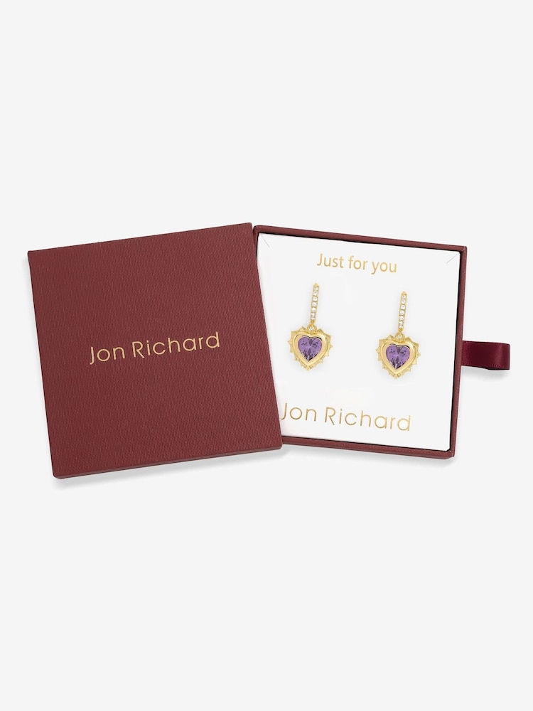 Jon Richard Real Gold Plated Earrings Purple - February 14Ct Real Gold Plated Heart Birthstone Huggie Earrings - Image 2 of 2
