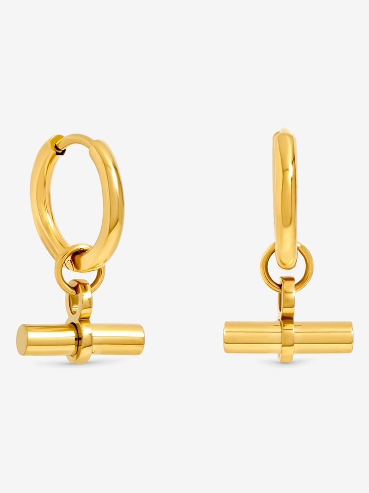 Jon Richard Jon Richard Gold Plated Waterproof T-Bar Huggie Hoop Earrings - Imagen 1 de 1
