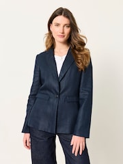 FatFace Lyla Navy Linen Blazer - Image 1 of 6