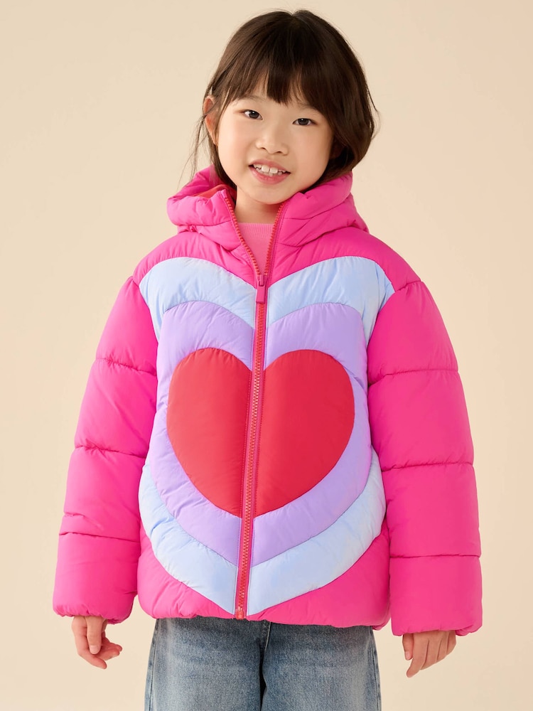 Little Bird by Jools Oliver Rainbow Heart Showerproof Padded Coat - Image 1 of 11