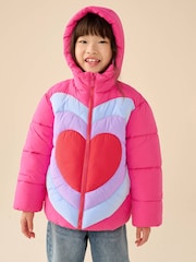 Little Bird by Jools Oliver Rainbow Heart Showerproof Padded Coat - Image 3 of 11