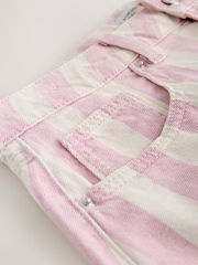 Roza s črtami - High Rise A-Line Denim Shorts - Slika 3 iz 4