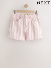 Pink Striped High Rise A-Line Denim Shorts - Image 5 of 5