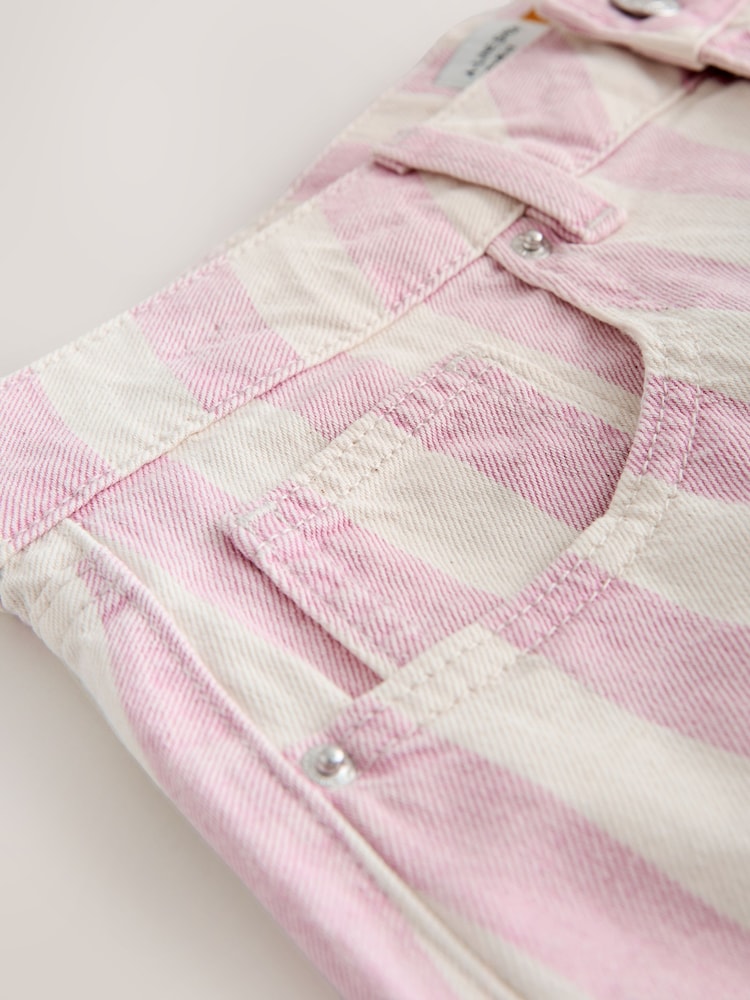 粉色條紋 - High Rise A-Line Denim Shorts - 圖片 8/8